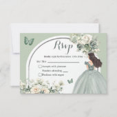 Boho Sage Groen Wit Rozen Prinses XV Años Beantwoo RSVP Kaartje (Voorkant)