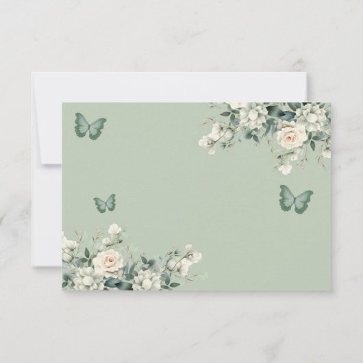 Boho Sage Groen Wit Rozen Prinses XV Años Beantwoo RSVP Kaartje (Achterkant)