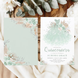 Boho Sage Groen Zilver Quinceañera Prinses Jurk Kaart