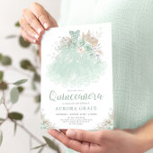Boho Sage Groen Zilver Quinceañera Prinses Jurk Kaart