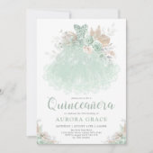 Boho Sage Groen Zilver Quinceañera Prinses Jurk Kaart (Voorkant)