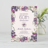 Boho Sage Groene Bladeren Paarse Roze Bloem 60ste Kaart (Staand voorkant)