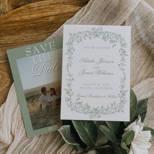 Boho Sage Groene Bloem Foto Huwelijk Bewaar De Save The Date