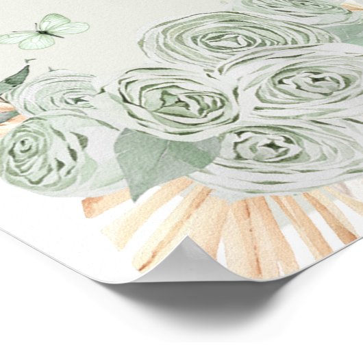 Boho Sage Groene Bloemen Prinses 15 Años Welkom Poster (Hoek)