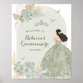 Boho Sage Groene Bloemen Prinses 15 Años Welkom Poster (Voorkant)