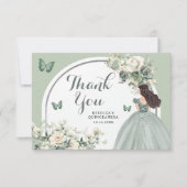 Boho Sage Groene Bloemen Prinses Quinceañera Bedankkaart (Voorkant)
