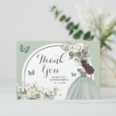 Boho Sage Groene Bloemen Prinses Quinceañera Bedankkaart (Staand voorkant)
