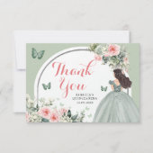Boho Sage Groene Bloemen Prinses Quinceañera Bedankkaart (Voorkant)