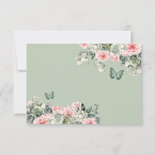 Boho Sage Groene Bloemen Prinses Quinceañera Bedankkaart (Achterkant)