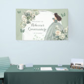Boho Sage Groene Bloemen Prinses Quinceañera Groot Spandoek (Beurs)