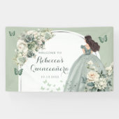 Boho Sage Groene Bloemen Prinses Quinceañera Groot Spandoek (Horizontaal)