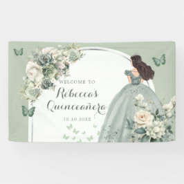 Boho Sage Groene Bloemen Prinses Quinceañera Groot Spandoek