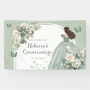 Boho Sage Groene Bloemen Prinses Quinceañera Groot Spandoek