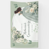Boho Sage Groene Bloemen Prinses Quinceañera Groot Spandoek (Verticaal)