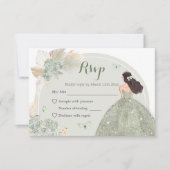 Boho Sage Groene Bloemen Prinses Quinceañera RSVP Kaartje (Voorkant)