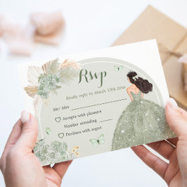 Boho Sage Groene Bloemen Prinses Quinceañera RSVP Kaartje