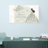 Boho Sage Groene Bloemen Quinceañera Grote Banner (Beurs)
