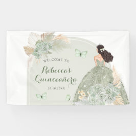 Boho Sage Groene Bloemen Quinceañera Grote Banner