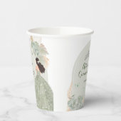 Boho Sage Groene Bloemen Quinceañera Papieren Bekers (Links)