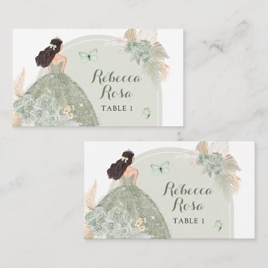 Boho Sage Groene Bloemen Quinceañera Plaats Kaart Plaatskaartje (Voorkant / Achterkant)