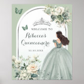 Boho Sage Groene Bloemen Quinceañera Welkom Poster (Voorkant)