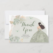 Boho Sage Groene Bloemenkroon Prinses Quinceañera Bedankkaart (Voorkant)