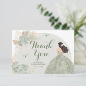 Boho Sage Groene Bloemenkroon Prinses Quinceañera Bedankkaart (Staand voorkant)