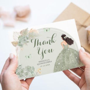 Boho Sage Groene Bloemenkroon Prinses Quinceañera Bedankkaart