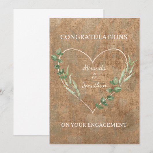 Boho Sage Groene Botanische Hart Verloving Kaart (Voorkant / Achterkant)