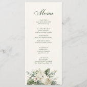 Boho Sage Groene en Ivoren Bloemen Bruiloft Menu (Voorkant)