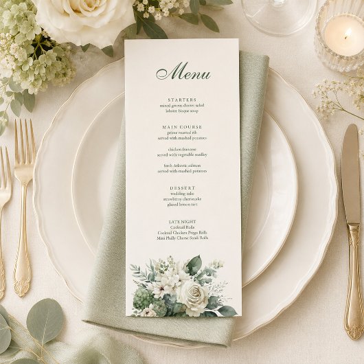 Boho Sage Groene en Ivoren Bloemen Bruiloft Menu