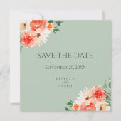 Boho Sage Groene en Oranje Bloemen Bruiloft Save The Date (Voorkant)