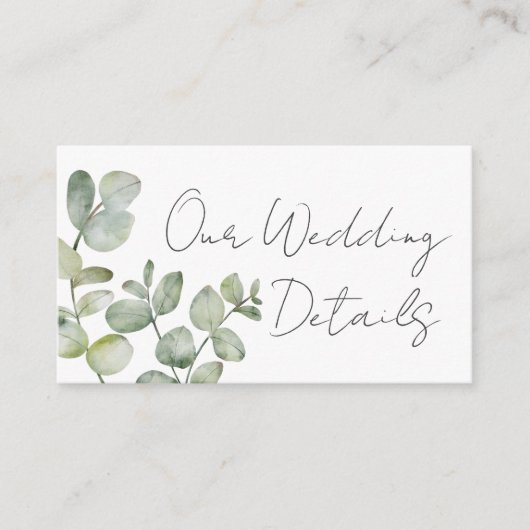 Boho Sage Groene Eucalyptus Trouwdetails Informatiekaartje (Voorkant)