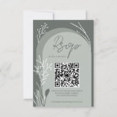 Boho sage groene floral Qr code script bruiloft RSVP Kaartje (Voorkant)
