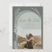 Boho sage groene foto namen script bruiloft save the date (Voorkant)