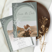 Boho sage groene foto namen script bruiloft save the date