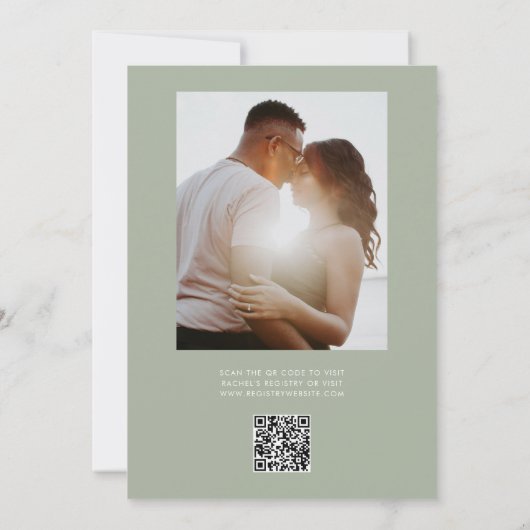 Boho Sage Groene Foto QR Code Vrijgezellenfeest Kaart (Achterkant)