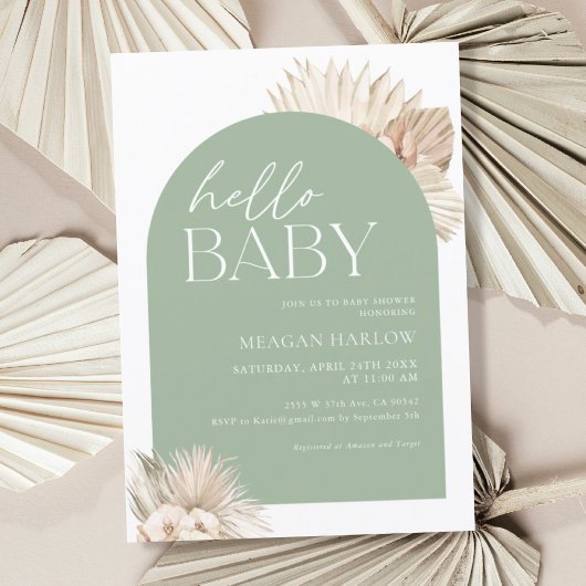 Boho Sage Groene Hallo Baby Shower Kaart