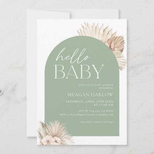 Boho Sage Groene Hallo Baby Shower Kaart (Voorkant)