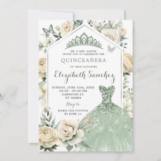 Boho Sage Groene Ivoor Quinceañera Royale Kaart (Voorkant)