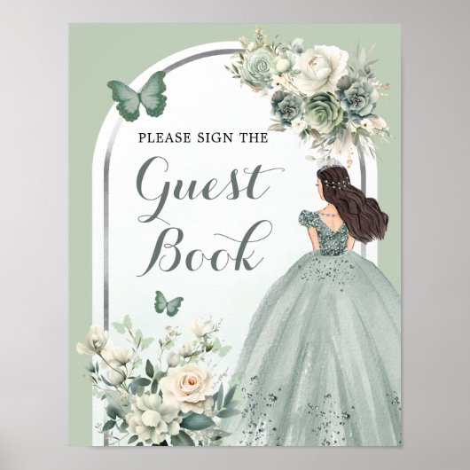 Boho Sage Groene Koninklijke Rozen Mis 15 Jaar Gas Poster (Voorkant)