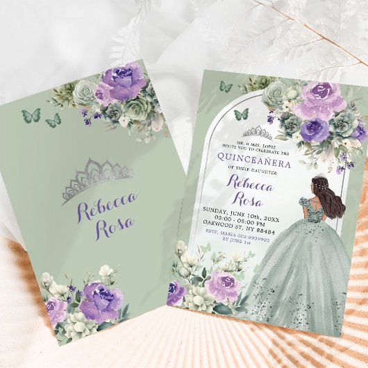 Boho Sage Groene Lavendel Bloemen Quinceañera Kaart