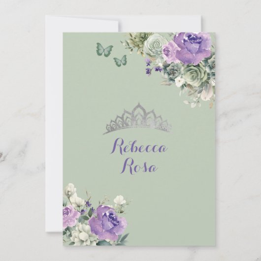 Boho Sage Groene Lavendel Bloemen Quinceañera Kaart (Achterkant)