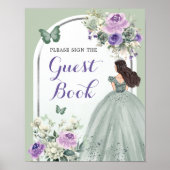 Boho Sage Groene Lila Rozen Mis 15 Años Gastenboek Poster (Voorkant)