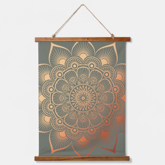 Boho Sage Groene Perzik Mandala Hout Topped Hangend Wandkleed (Voorkant)