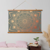 Boho Sage Groene Perzik Mandala Hout Topped Hangend Wandkleed (Slaapkamer)