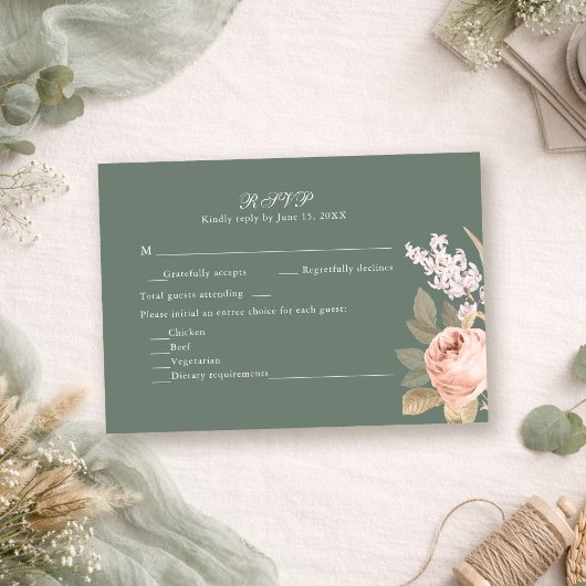 Boho Sage Groene Pioen Huwelijk RSVP Kaart