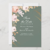 Boho Sage Groene Pioen Save the Date Kaart (Voorkant)