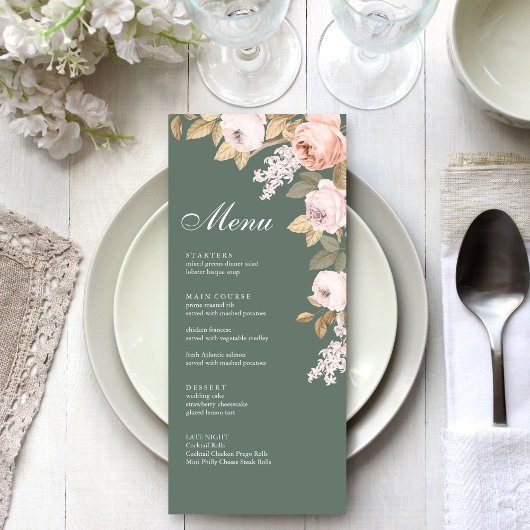 Boho Sage Groene Pioenen Bruiloft Menu Kaart