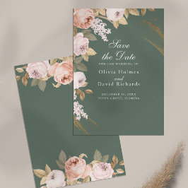 Boho Sage Groene Pioenrozen Save the Date Kaart